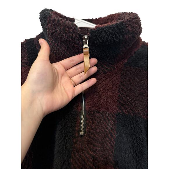 Buffalo Plaid Sherpa Half Zip Pullover Jacket – Burgundy Black – Women’s Medium - Picture 5 of 9